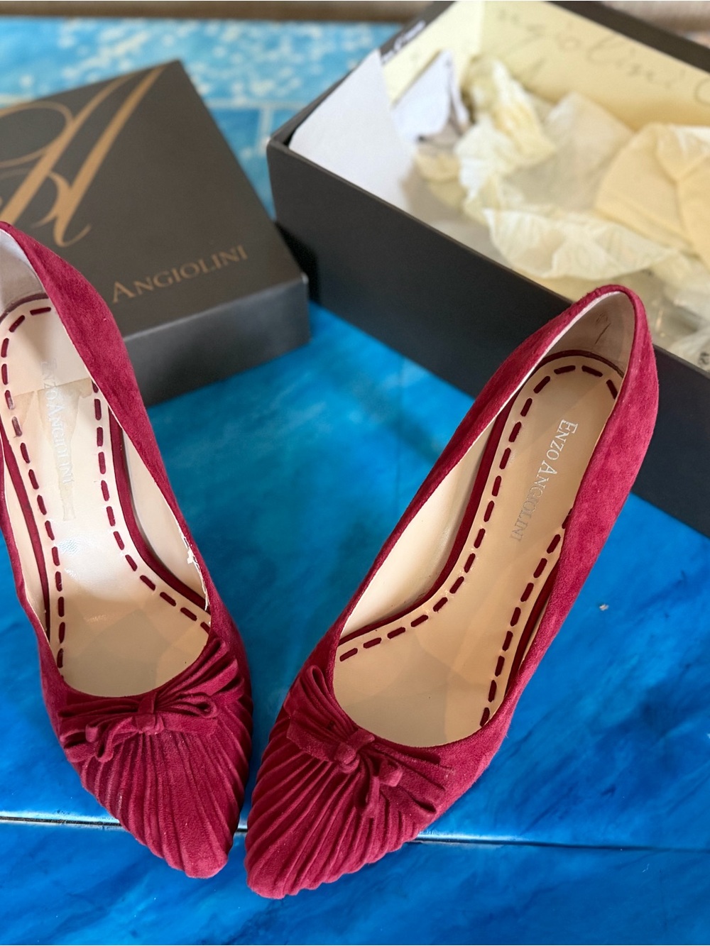 Enzo Angiolini Women's Wine Suede Pointed-Toe Heels with Knot Detail